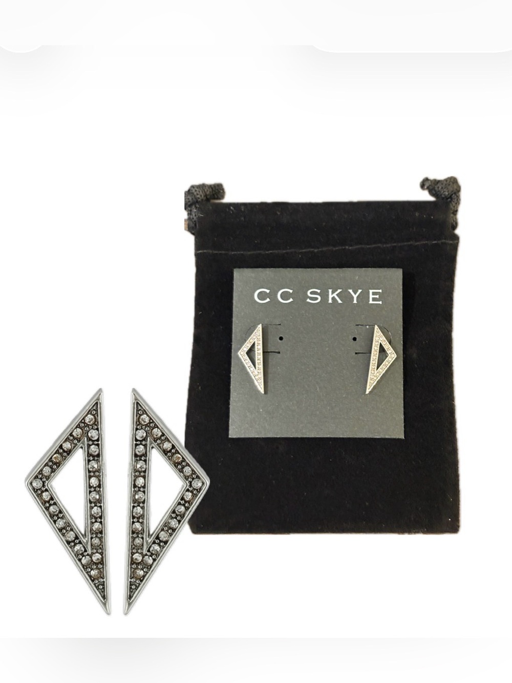NWT [CC Skye] Pave Geometric Triangle Small Drop Earrings Silver/Crystal